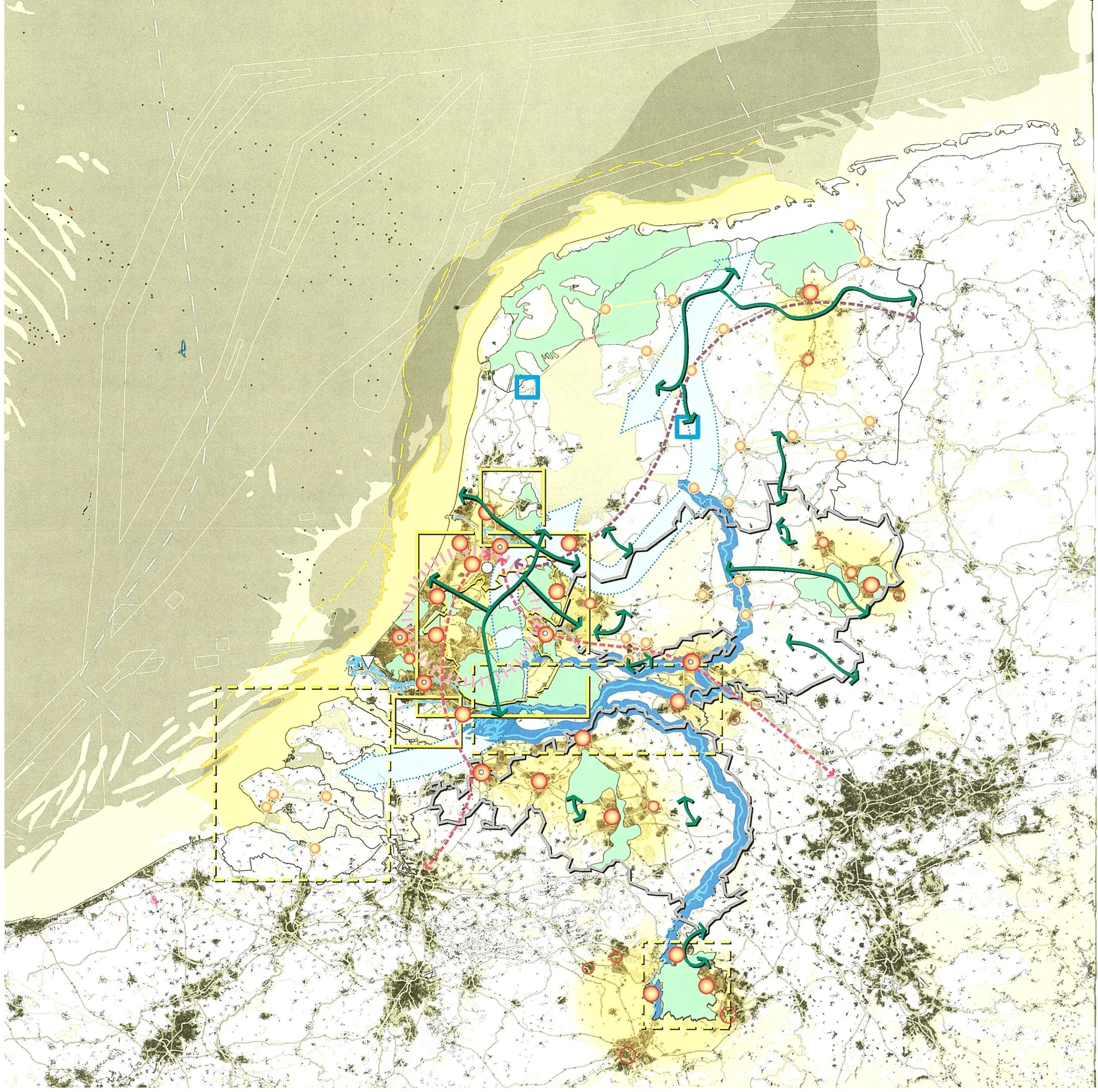 PKB map of the Nationale Ruimtelijke Hoofdstructuur from the Nota Ruimte (2004).