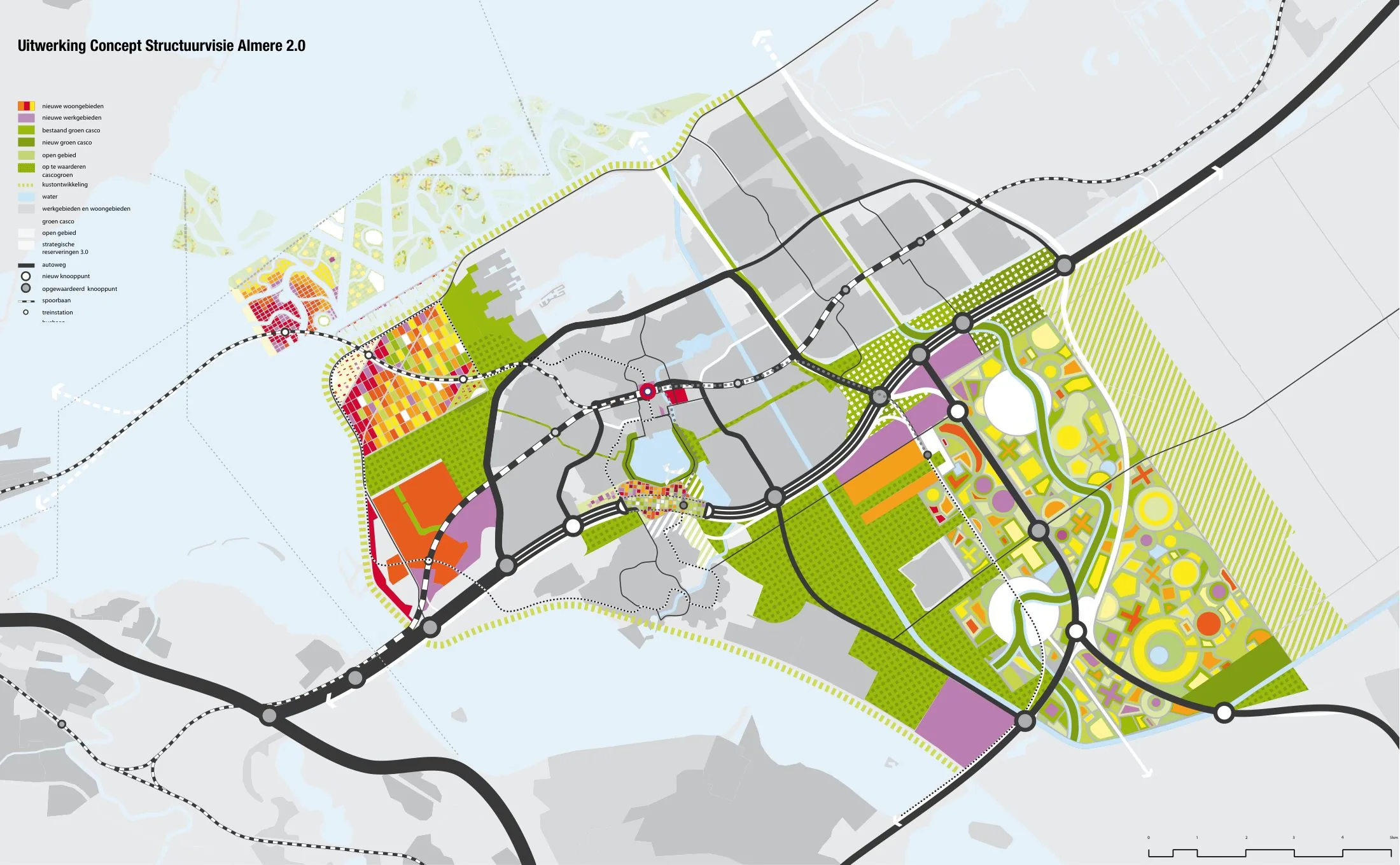 Structure map of the Concept Structuurvisie Almere 2.0: new housing and work areas, green-blue framework and the western/eastern growth directions