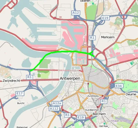 Map of the Antwerp Ring showing the route of the Oosterweel link.
