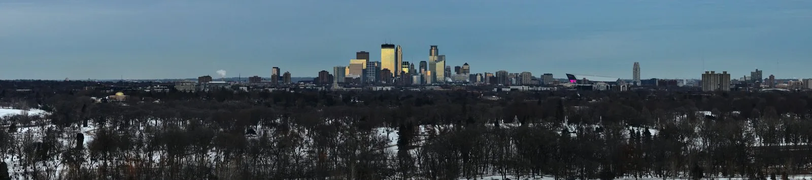 Aerial view of the Minneapolis skyline, the city of the Minneapolis 2040 comprehensive plan.