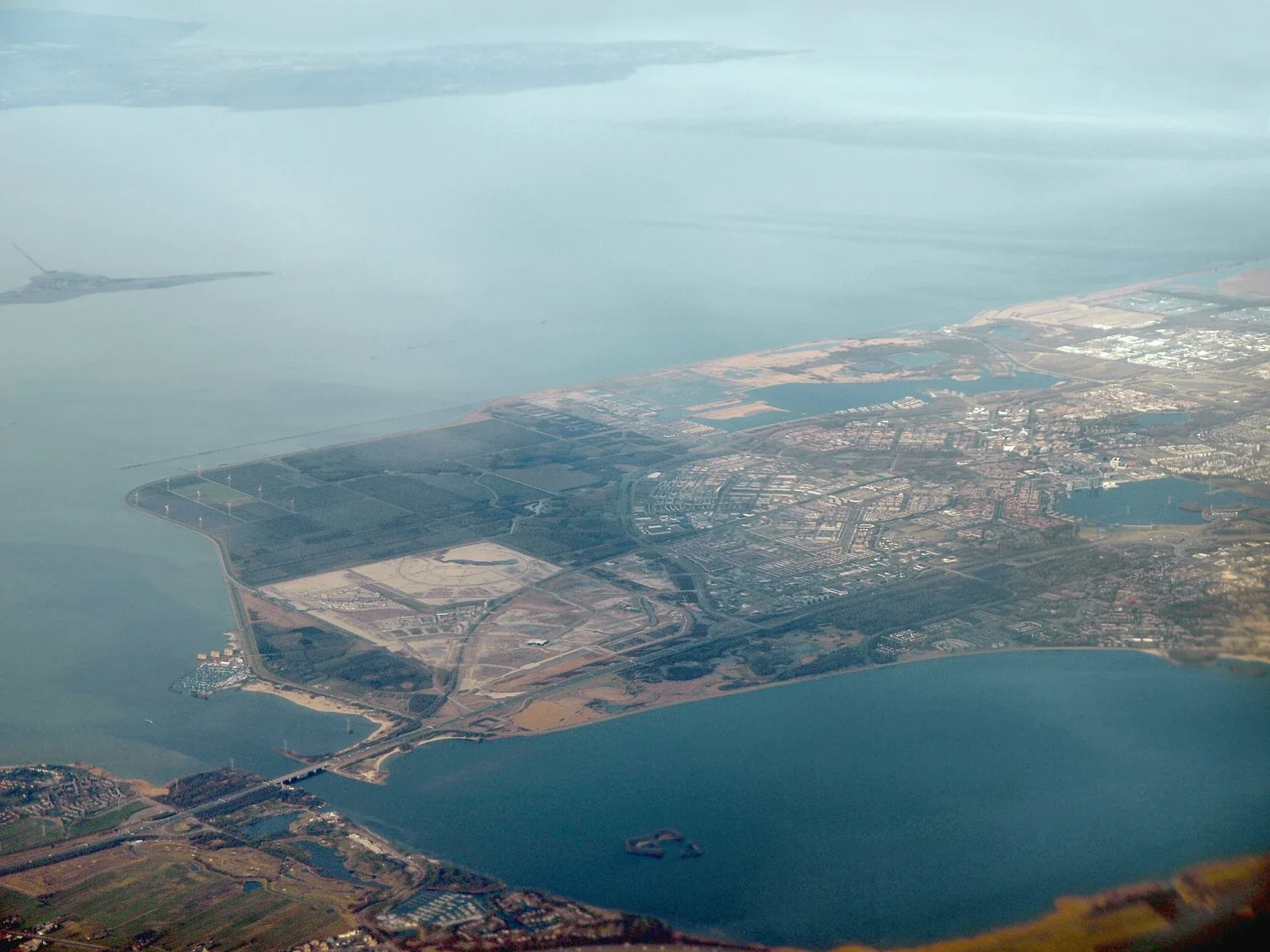 Aerial view of the reclaimed Flevoland polder landscape, Netherlands.