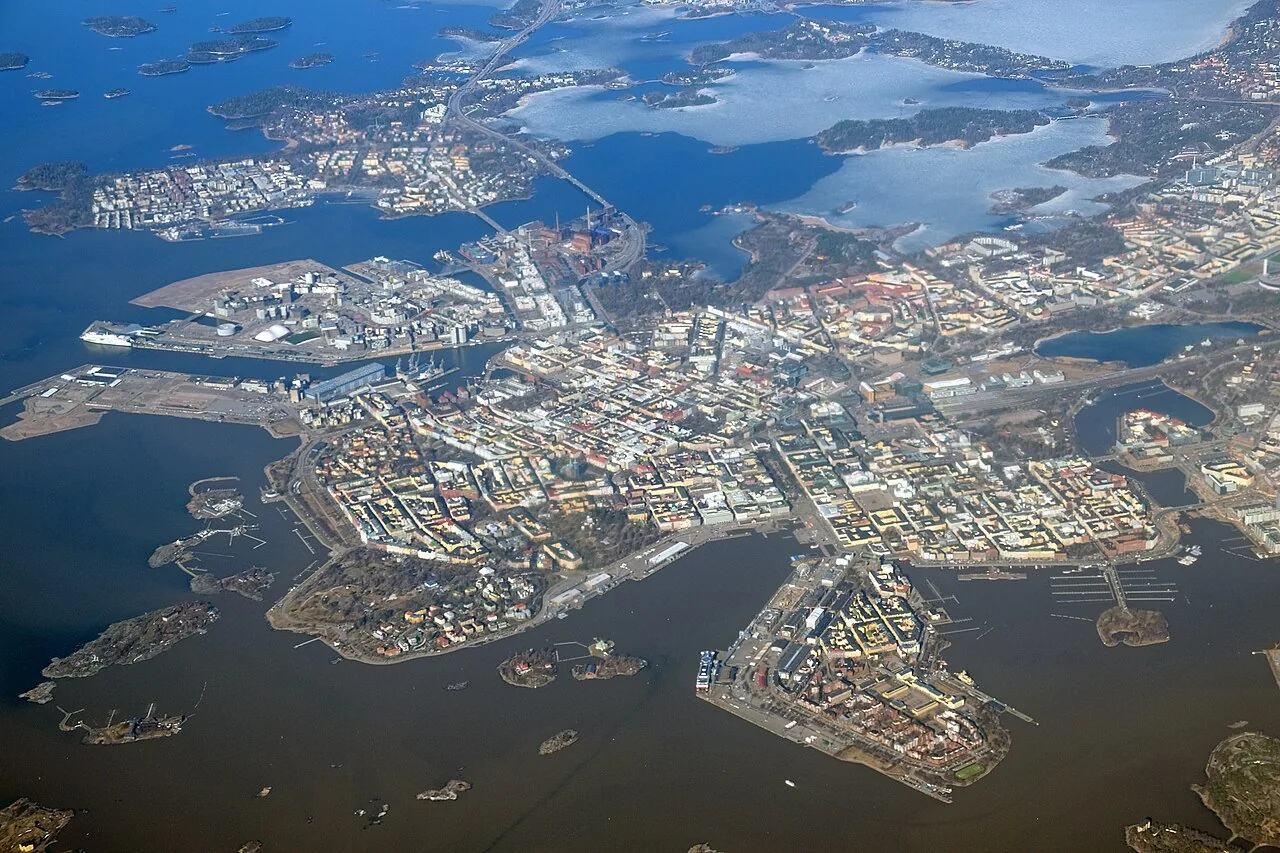 Aerial view of central Helsinki, the area shaped by the Helsinki City Plan 2016.