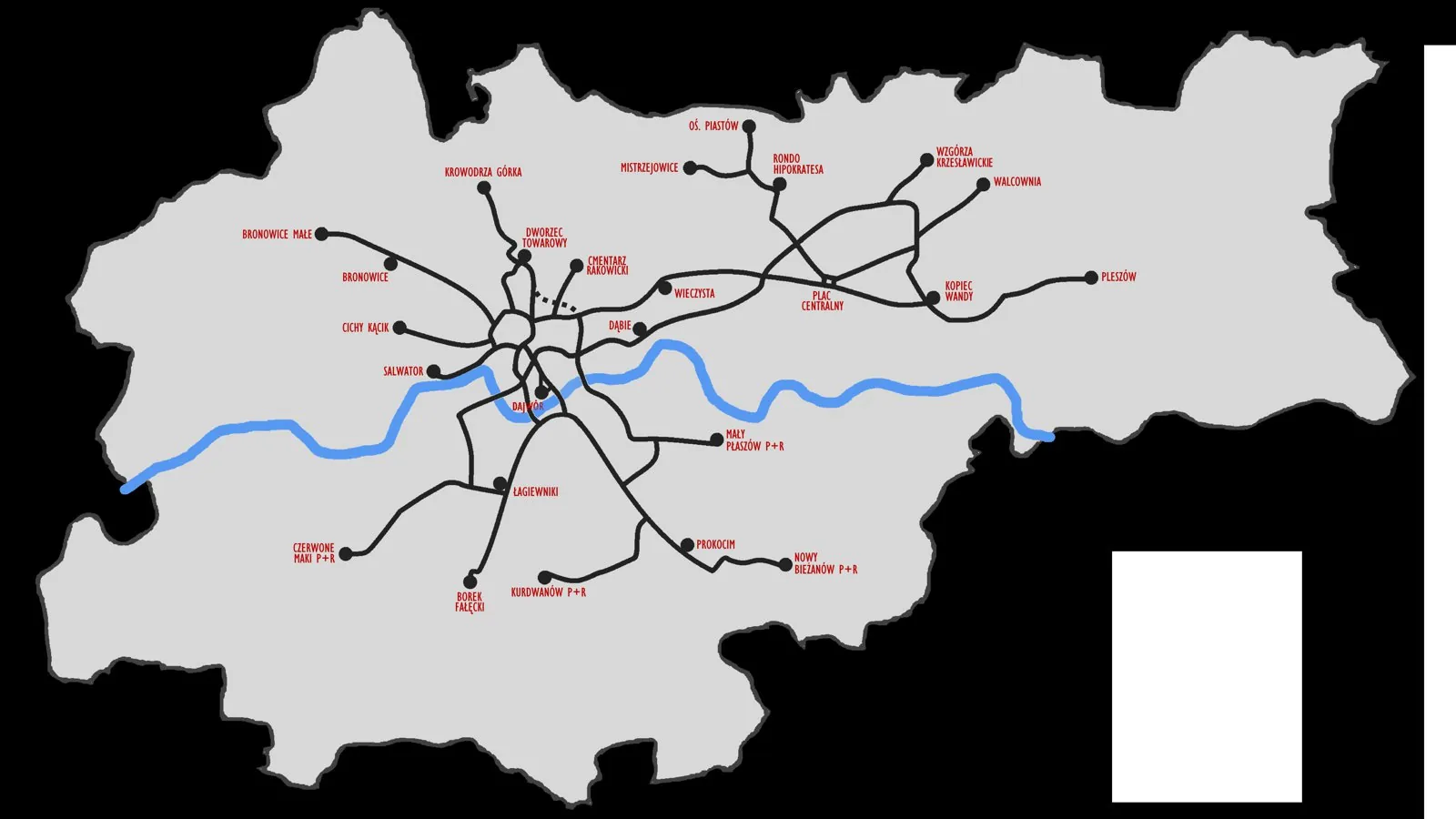 Kraków tram network map (2020), the backbone of the Kraków transport strategy.