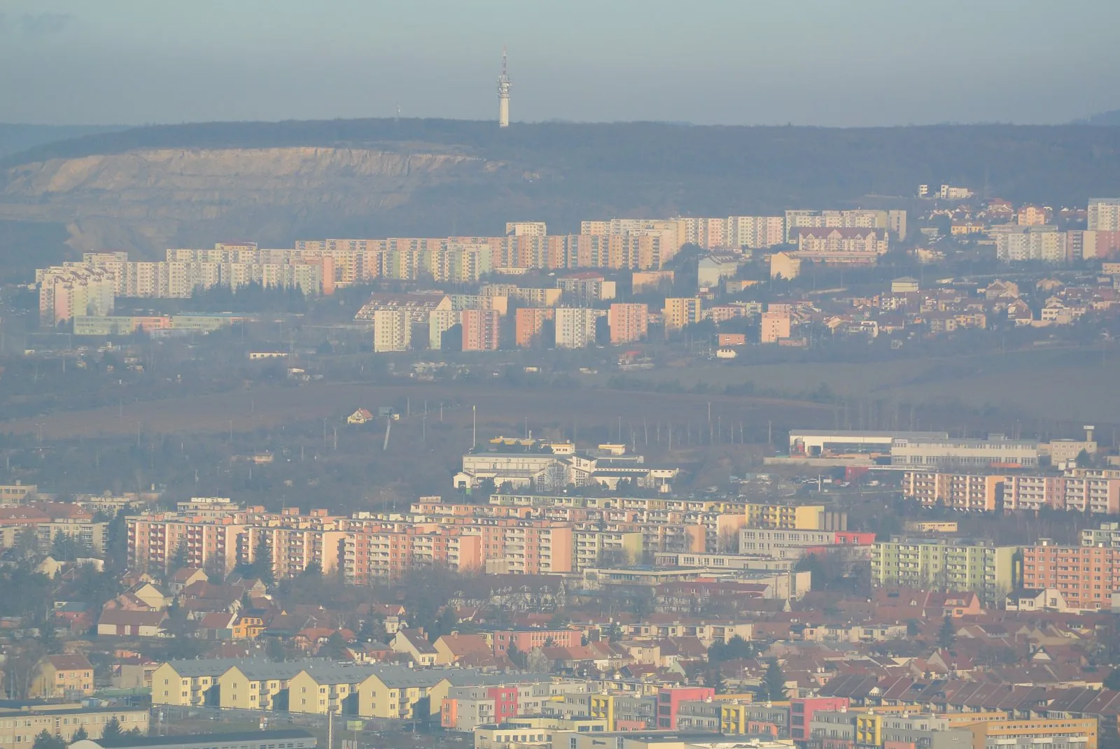 Aerial photograph of Brno, Czechia.