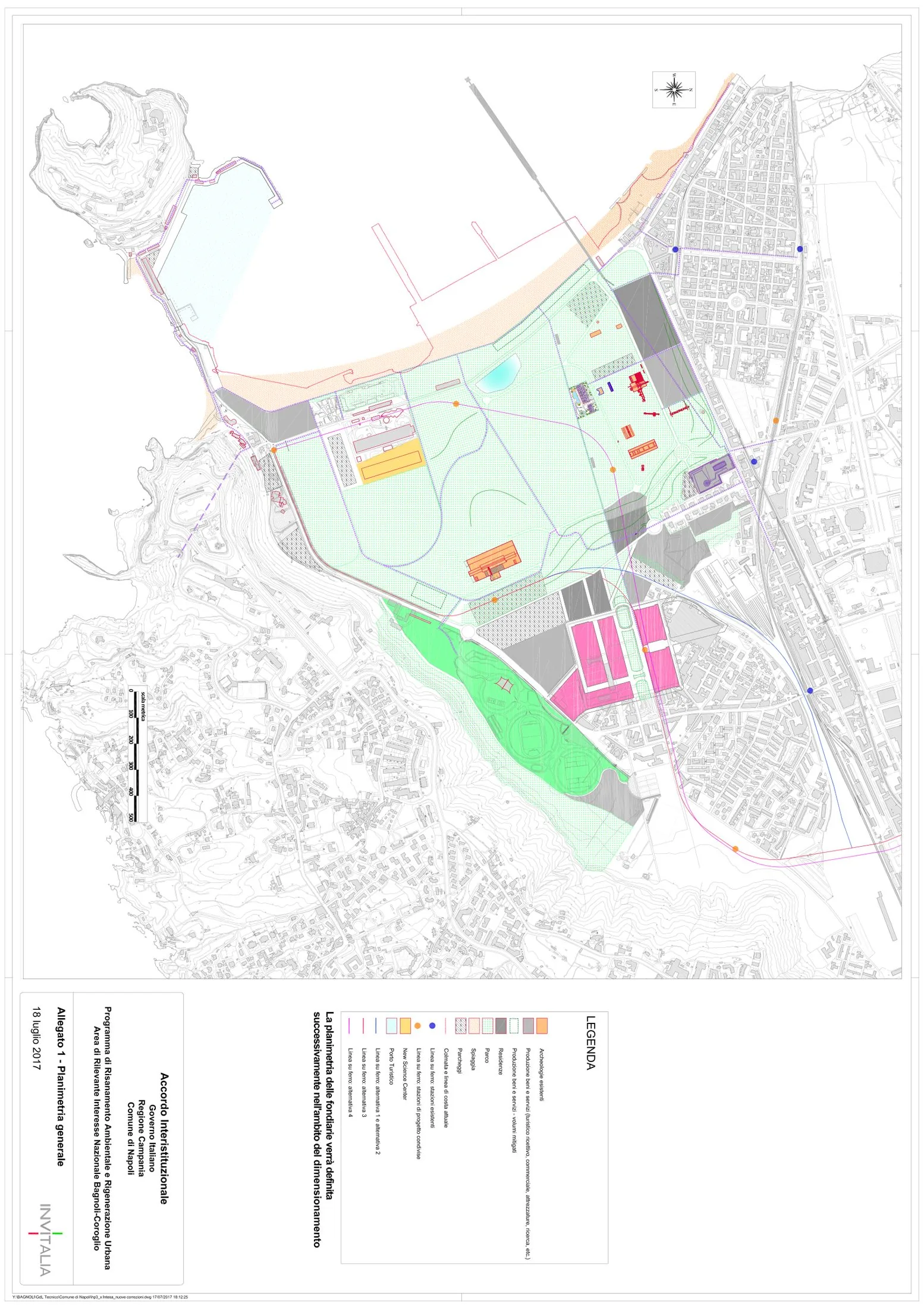 General layout plan (planimetria generale) of the Bagnoli–Coroglio regeneration area, Naples