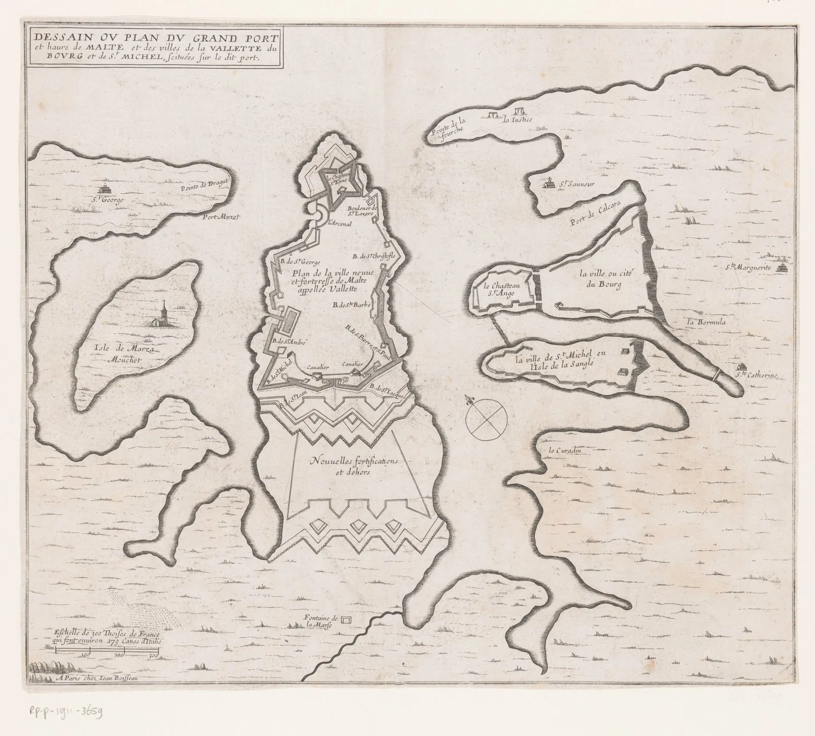 Historical fortification plan of Valletta and the Grand Harbour showing the city and harbour layout that the Grand Harbour Local Plan governs; figure-ground of the fortified peninsulas and harbour bas