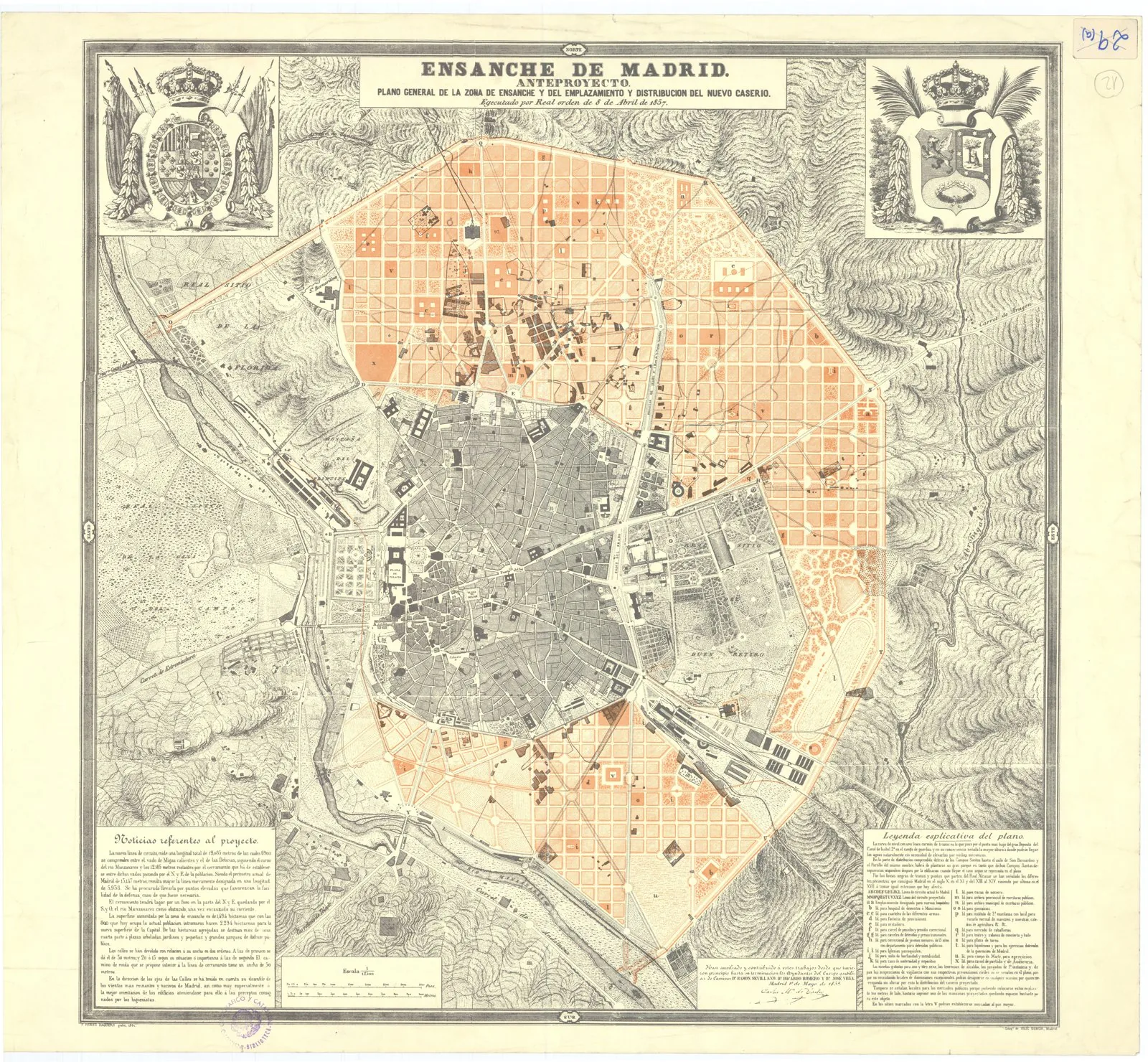 Castro's Ensanche plan for Madrid: the general plan of the gridded expansion zone surrounding the historic core.