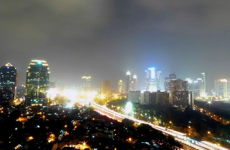 Aerial view of the Jakarta skyline and central business district