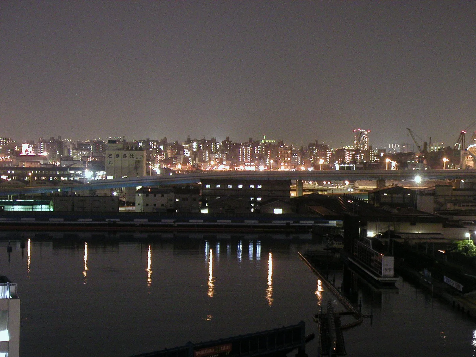 Aerial night view over central Fukuoka, the area targeted by the Tenjin Big Bang redevelopment.