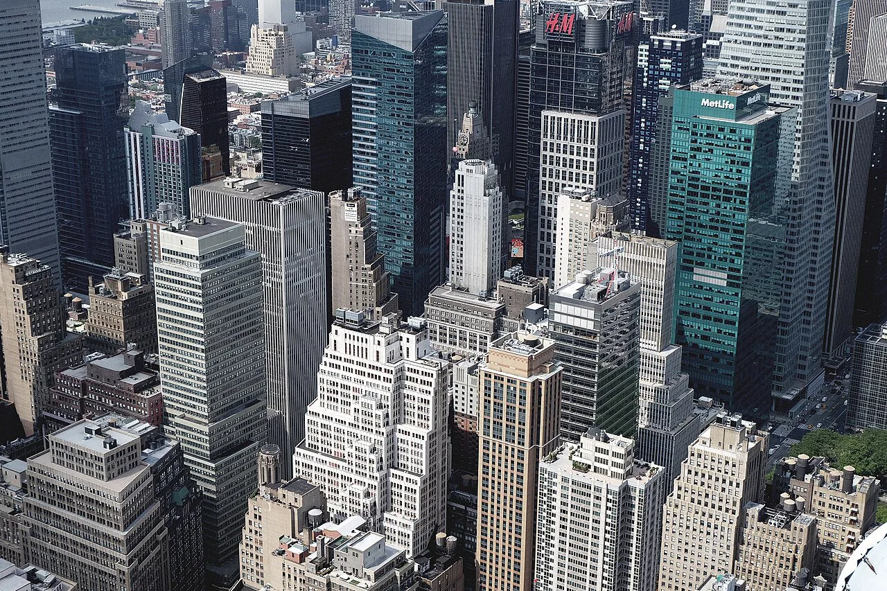 Aerial view of Midtown Manhattan, New York City, where Zoning for Quality & Affordability and Mandatory Inclusionary Housing apply.