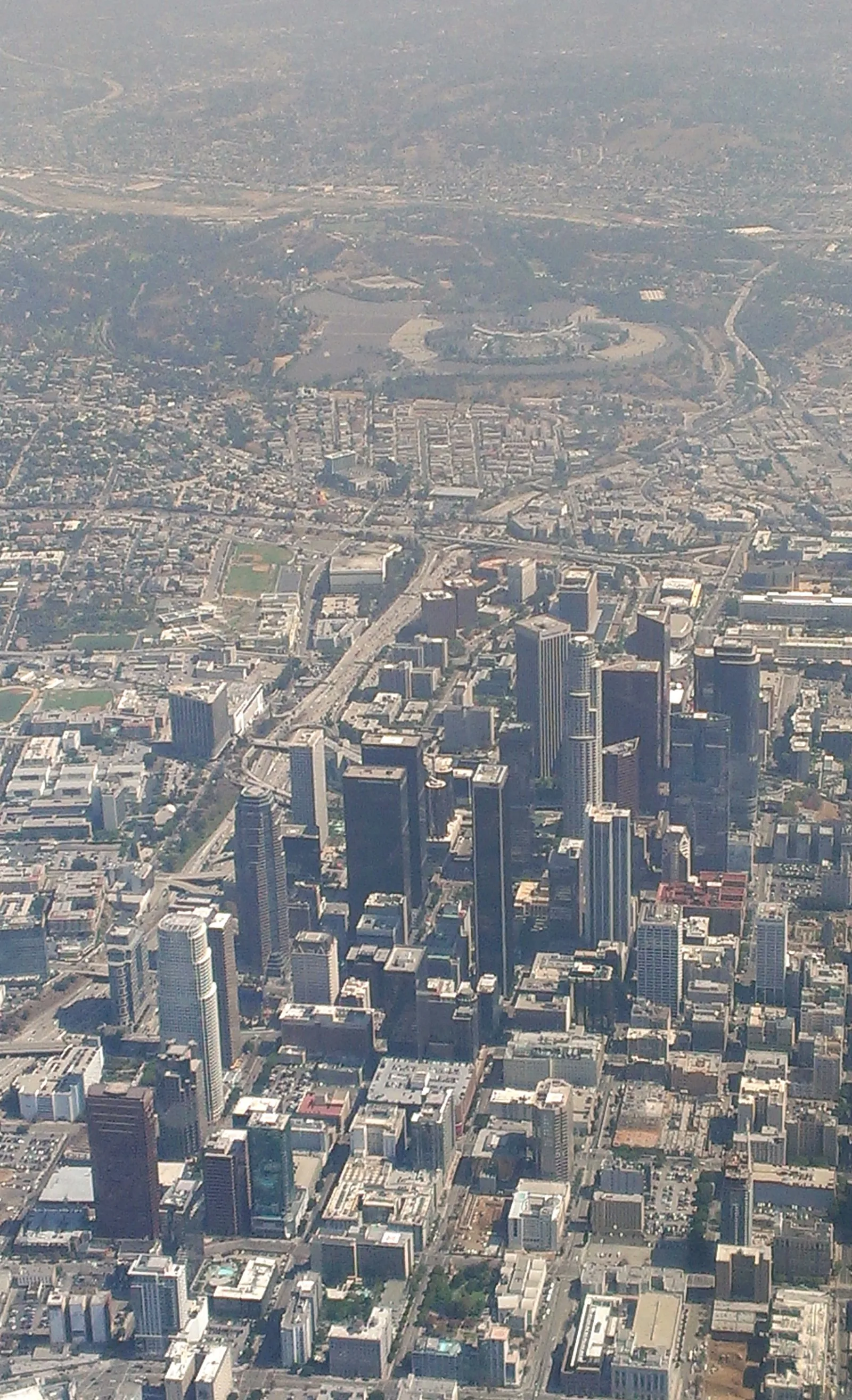 Aerial view of downtown Los Angeles, the city covered by the Mobility Plan 2035.