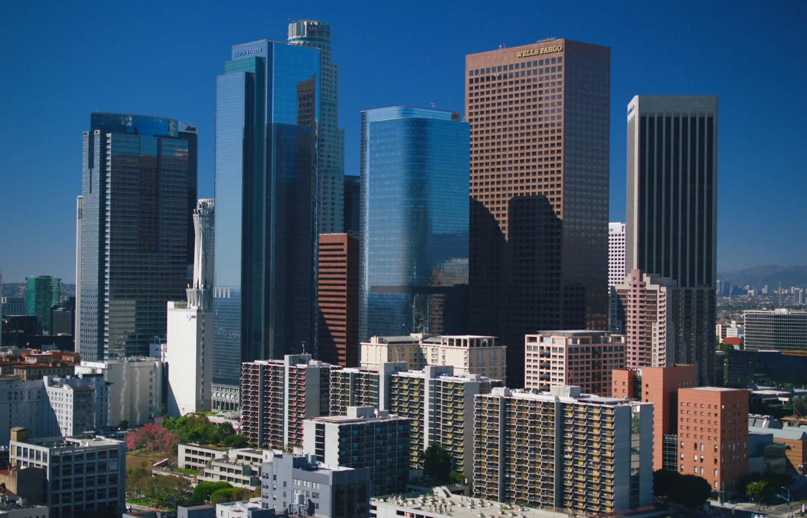 Skyline of Downtown Los Angeles, focus area of the Transit-Oriented Communities programme.