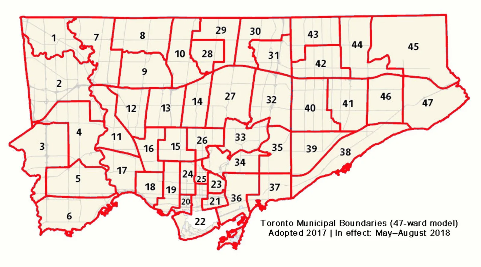 Map of the City of Toronto's wards, the jurisdiction of the Toronto Official Plan