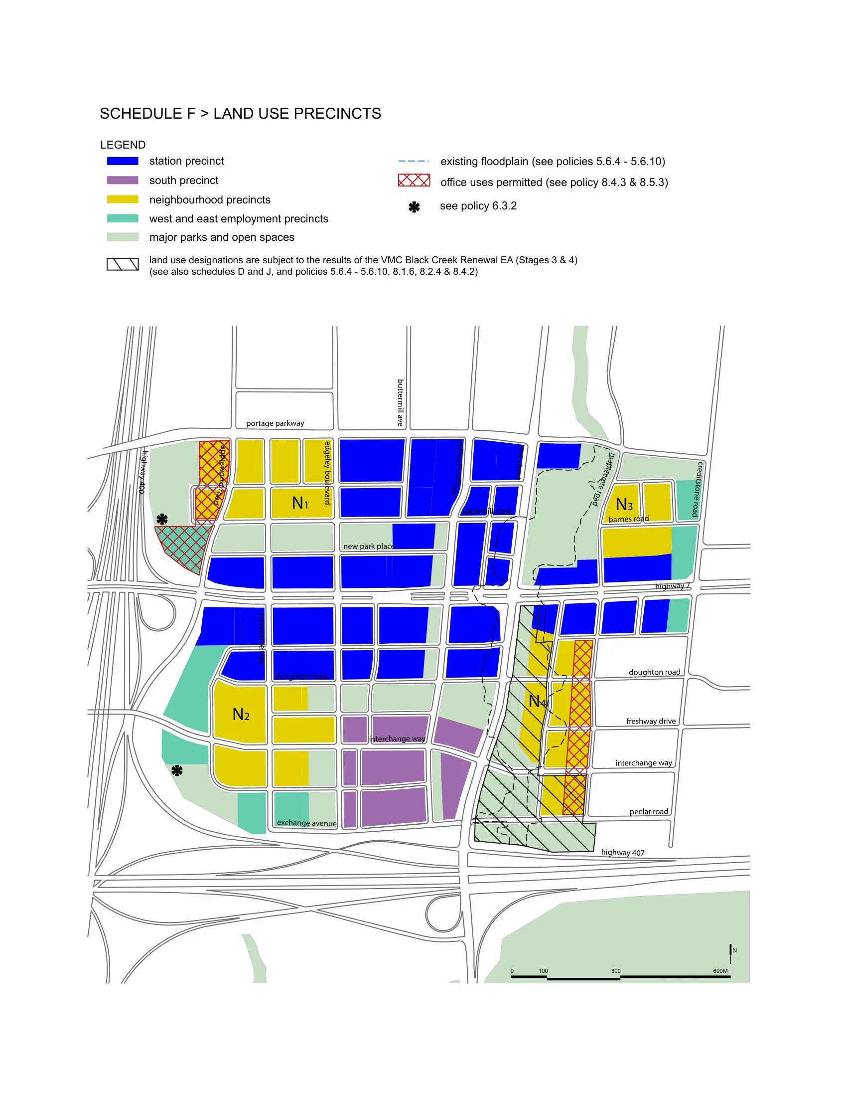 Schedule F, Land Use Precincts, of the Vaughan Metropolitan Centre Secondary Plan: the suburban downtown built around the subway station