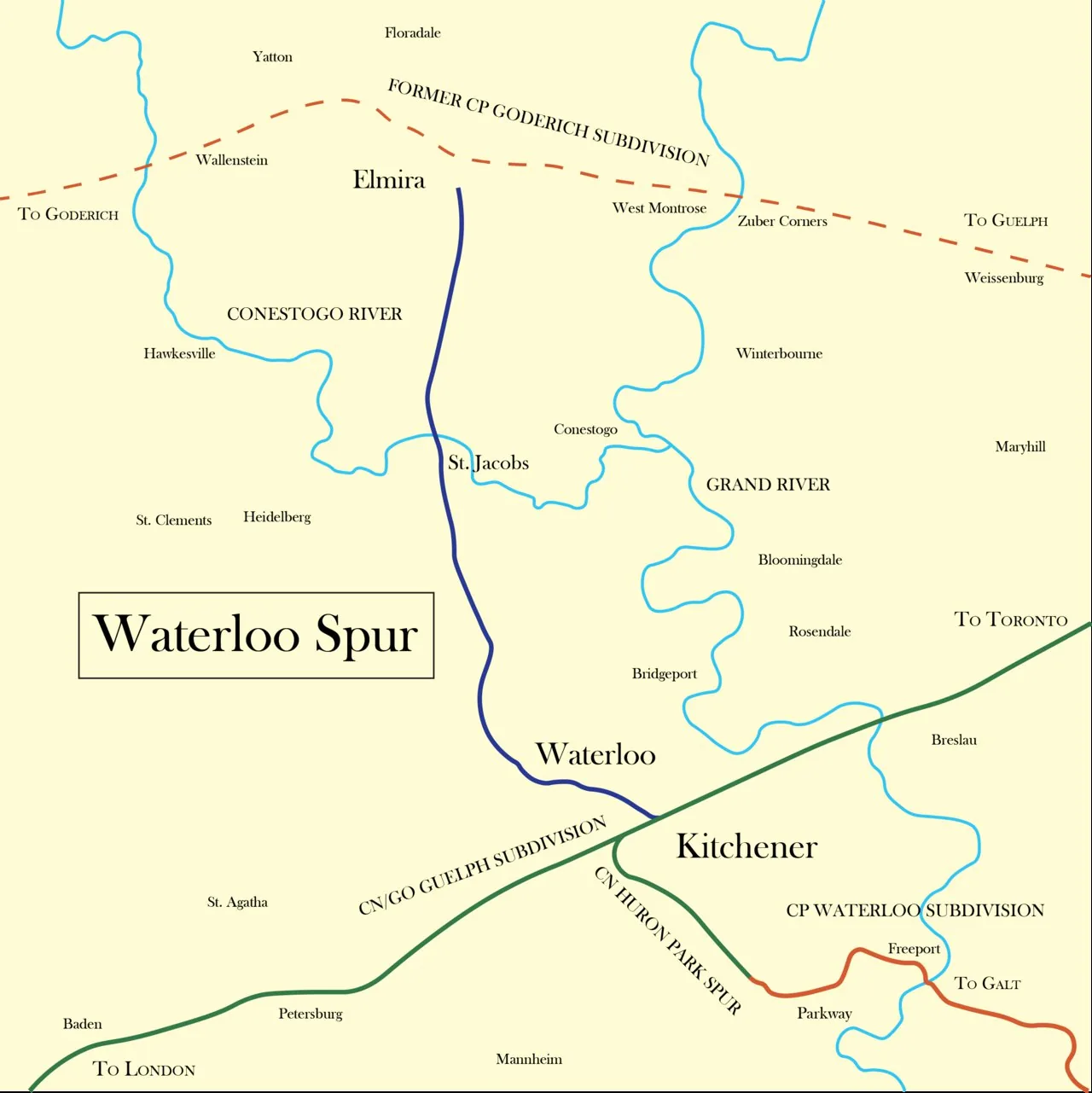 Map of the Waterloo rail corridor