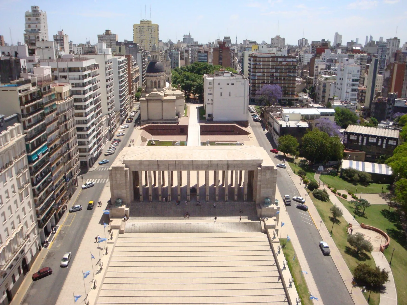 View from above of Rosario's riverfront and the National Flag Memorial, Argentina.