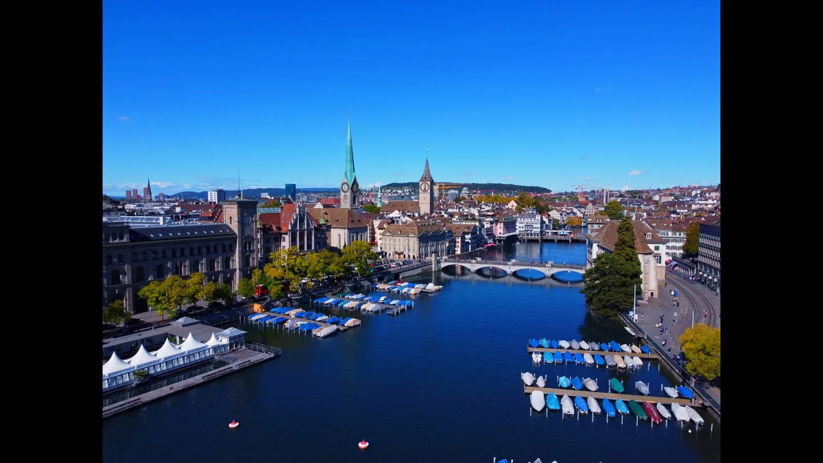 Elevated view over central Zurich, the city implementing the 2000-Watt Society programme