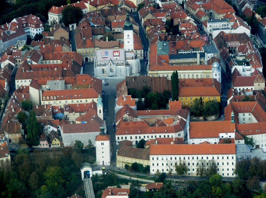 Aerial view of Gornji Grad (Upper Town), the historic core of Zagreb, Croatia.