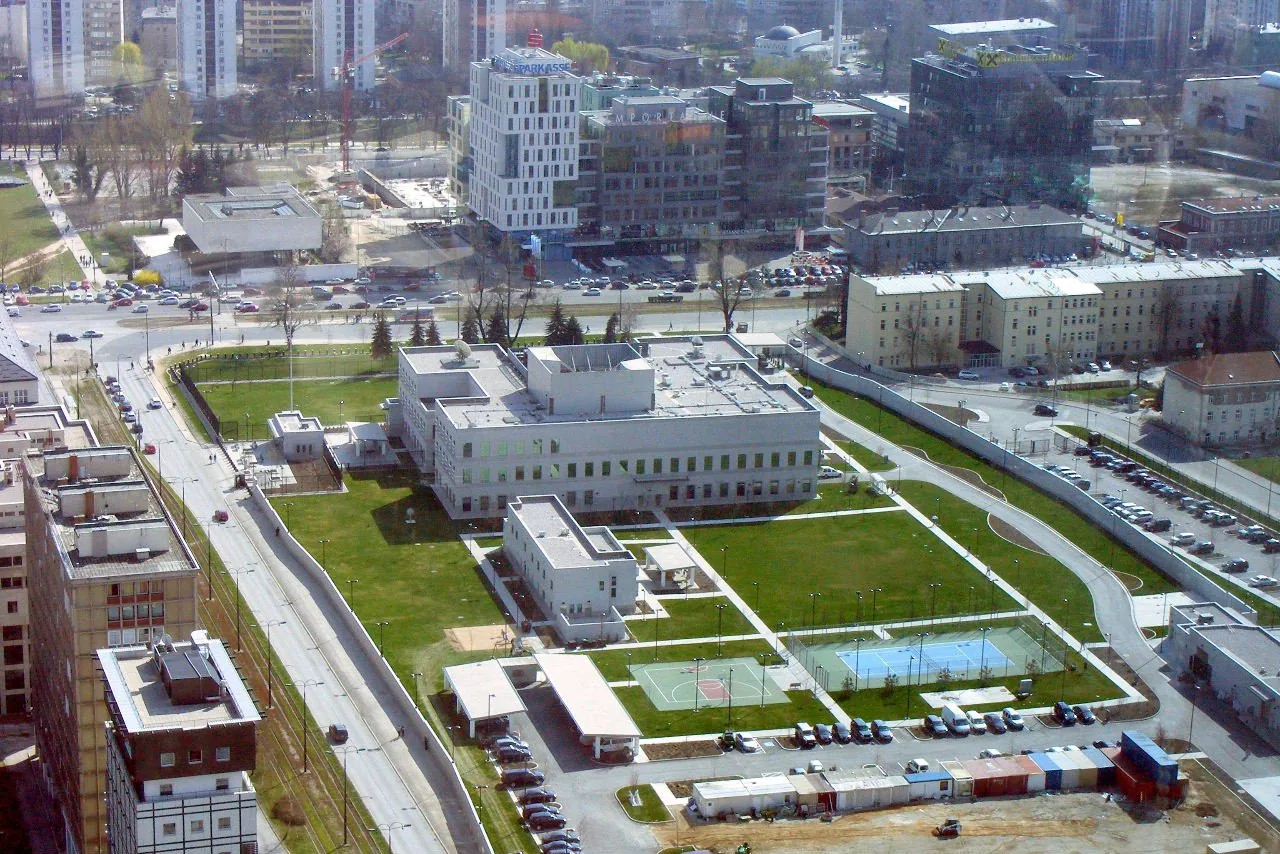 Aerial view of Sarajevo from the Avaz Twist Tower