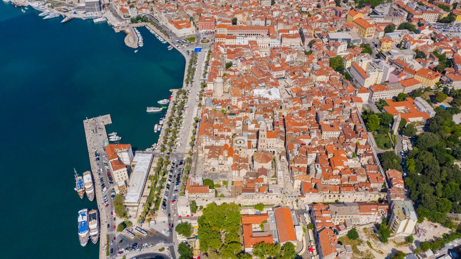 Aerial view of the historic core (Diocletian's Palace) of Split, Croatia.
