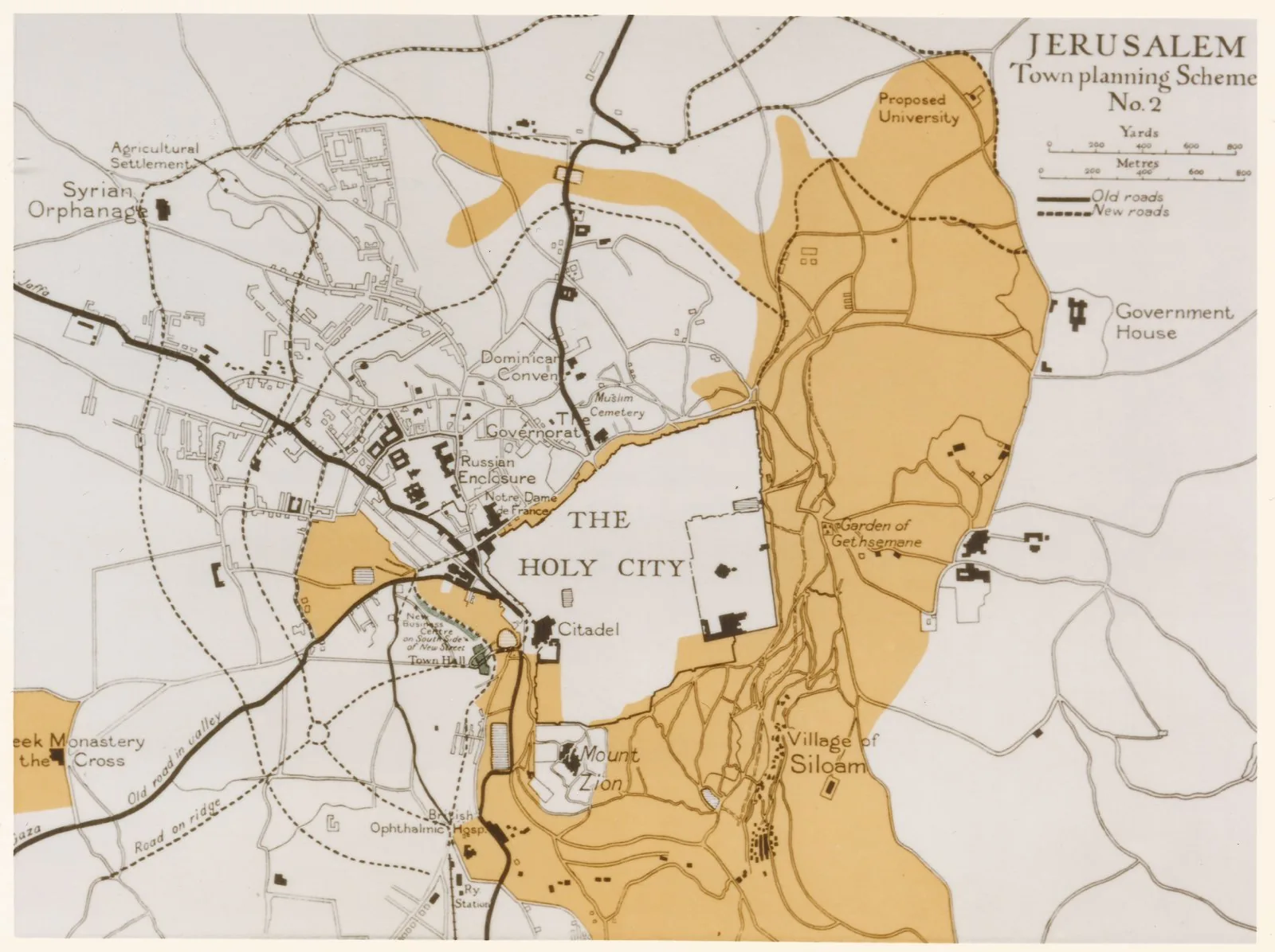 NOTE: this is the historical 1919 Patrick Geddes Jerusalem Town Planning Scheme No. 2, NOT the Jerusalem 2000 Outline Plan. No free image of the 2000s Jerusalem Municipality outline plan exists (it is