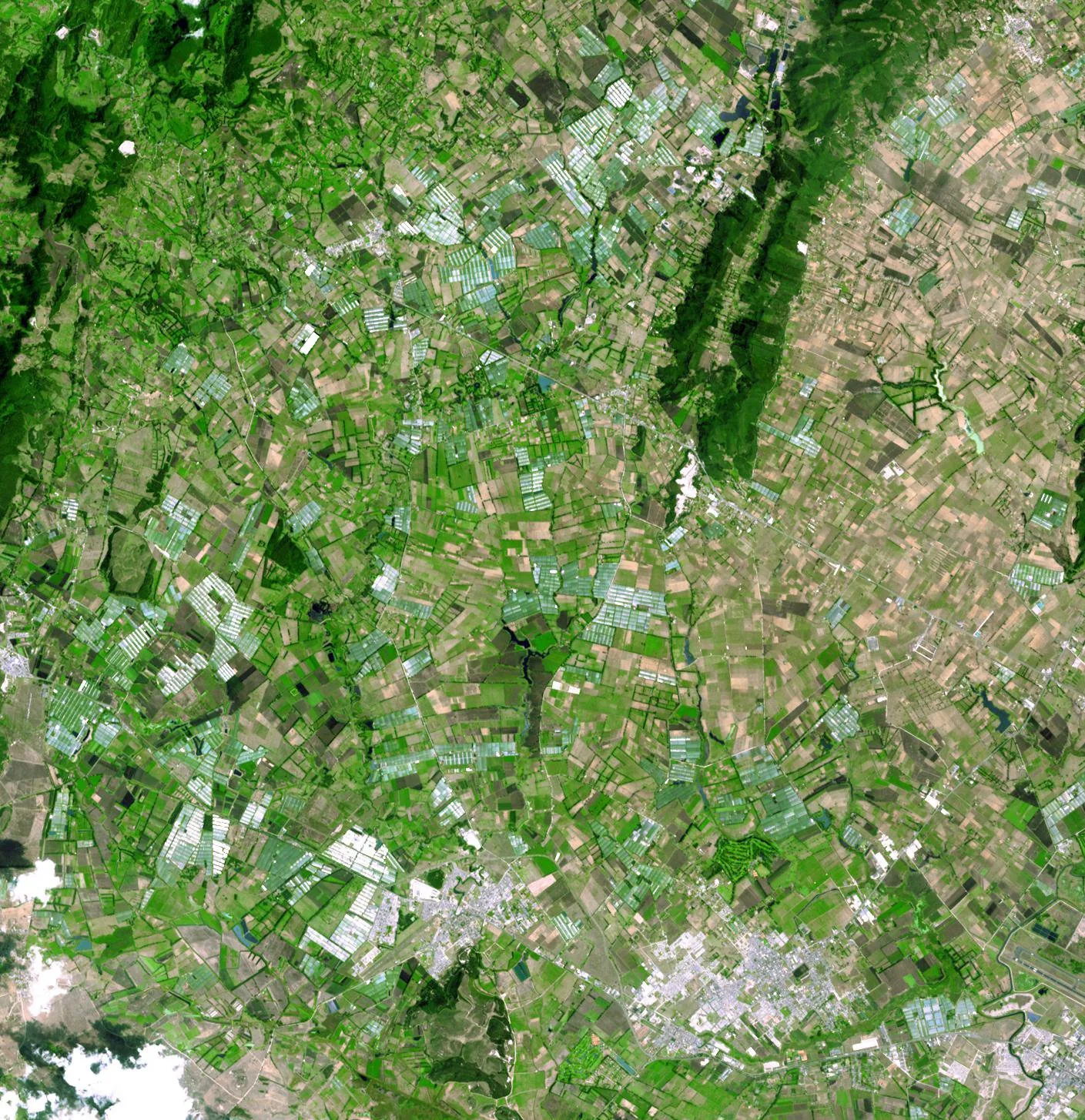 ASTER satellite image of Bogotá, Colombia, showing the urban extent on the Andean savanna.