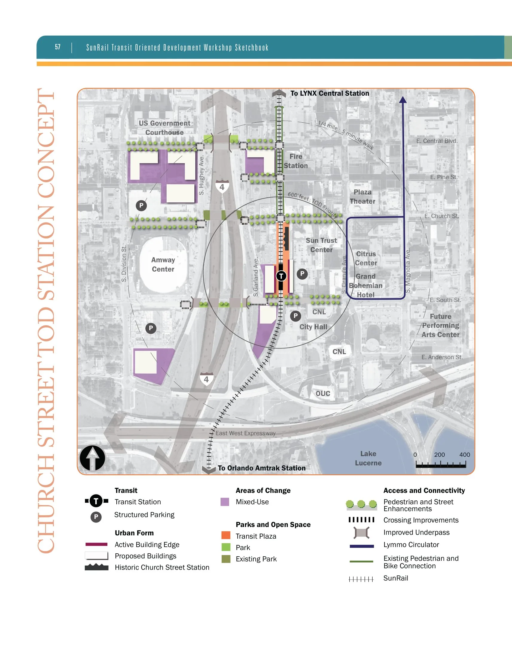 Church Street SunRail station-area TOD concept plan, downtown Orlando, from the SunRail Transit Oriented Development Sketchbook