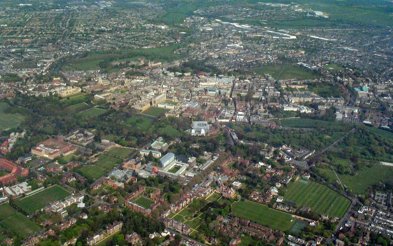 Aerial view of Cambridge city centre from the west; the North East Fringe masterplan area lies on the city's edge.