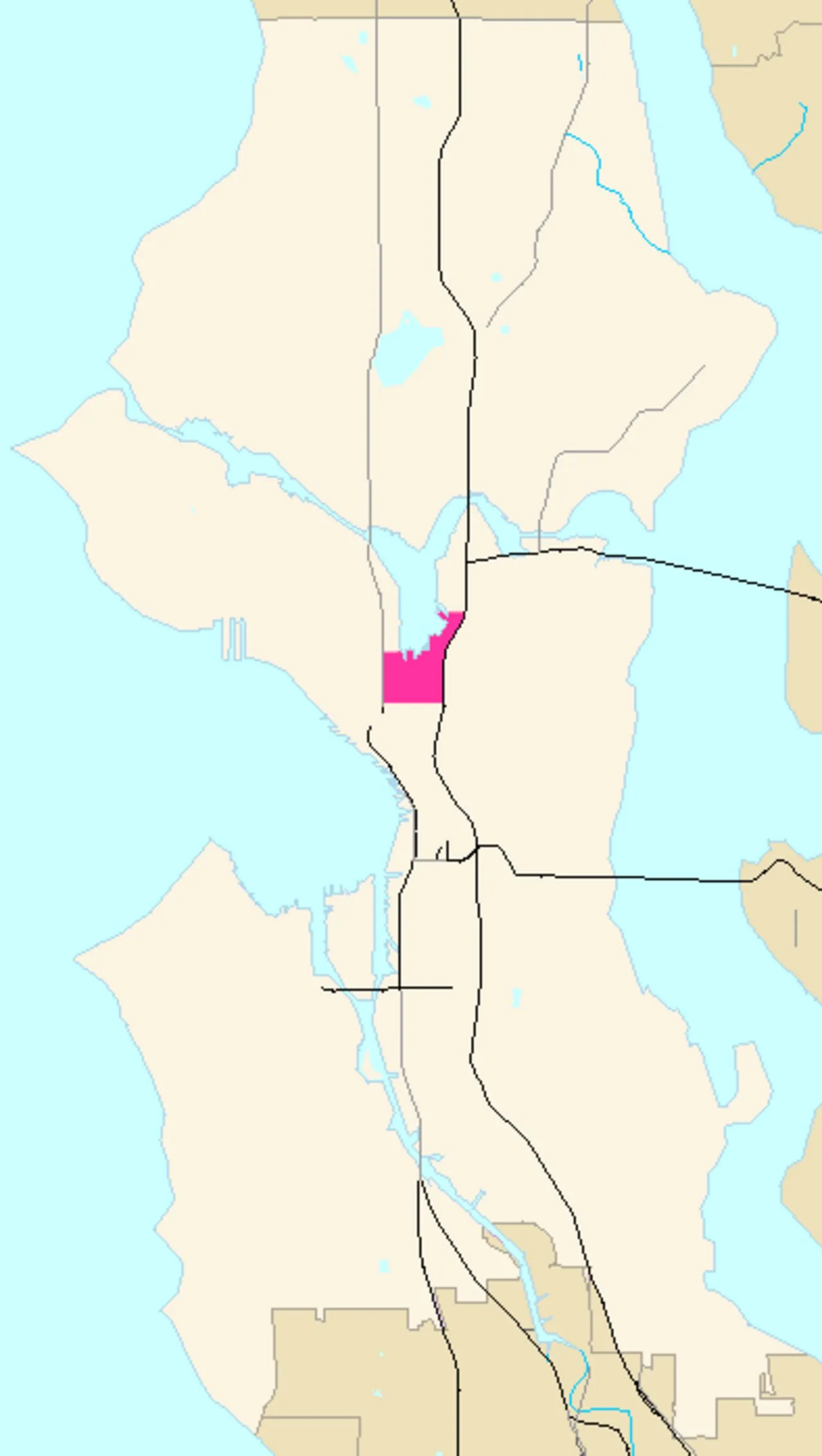 Location map of the South Lake Union neighborhood, Seattle.