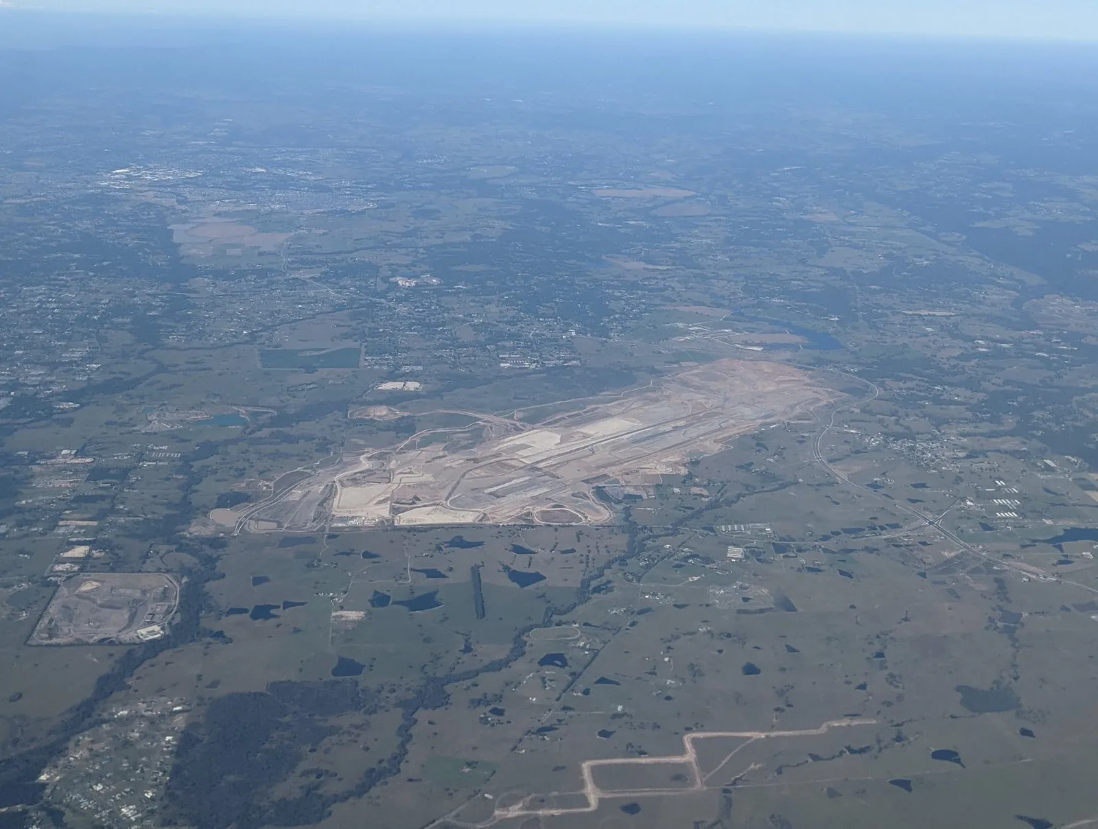 Aerial view of Western Sydney (Nancy-Bird Walton) Airport under construction in 2021, the core of the Aerotropolis masterplan.