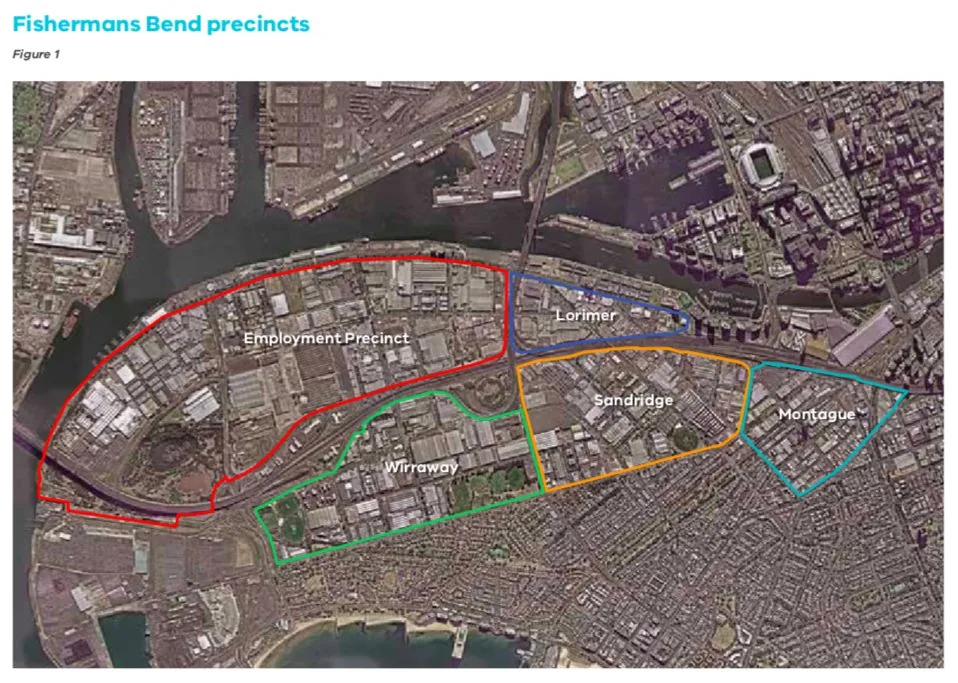 Precinct plan of the Fishermans Bend urban renewal area, Melbourne (2018 Framework).