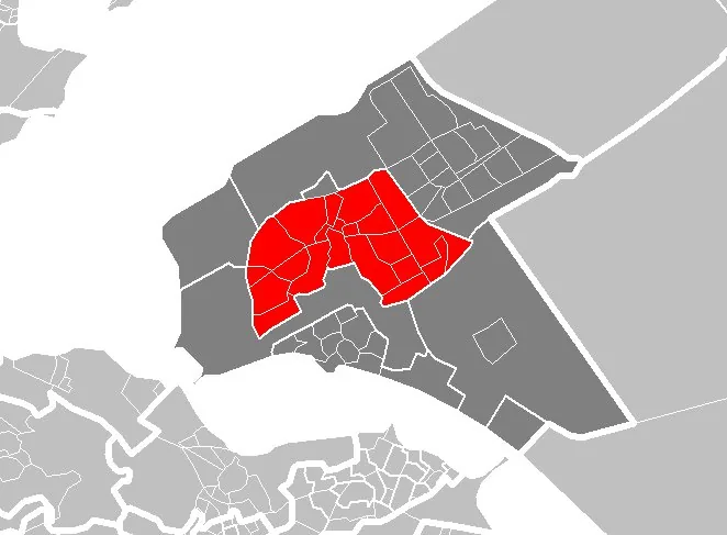 Map of Almere Stad, the principal nucleus of the polder new town of Almere (begun 1976).