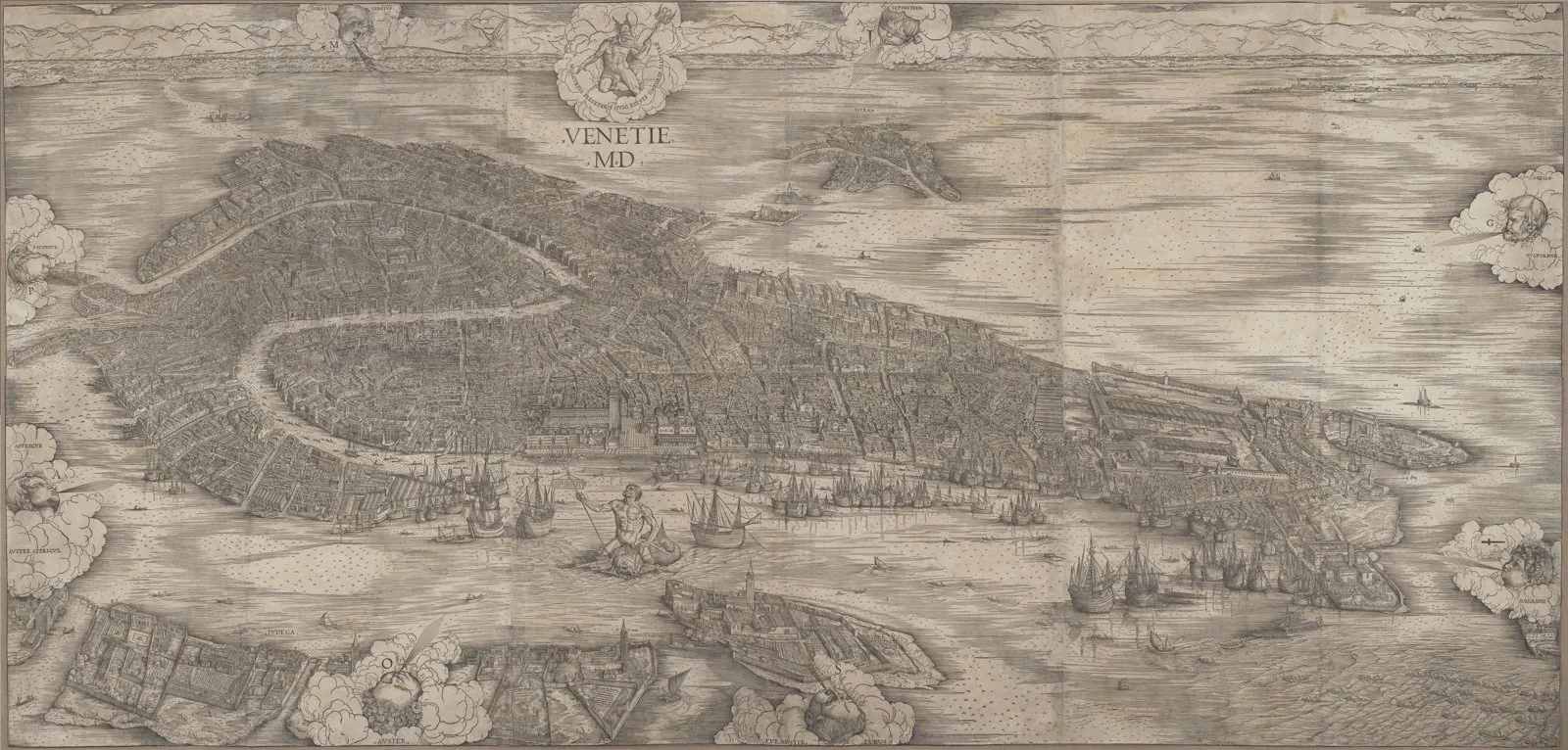 Jacopo de' Barbari's 1500 bird's-eye-view woodcut of Venice, the canonical figure-ground depiction of the city's island morphology, canals and the Grand Canal.