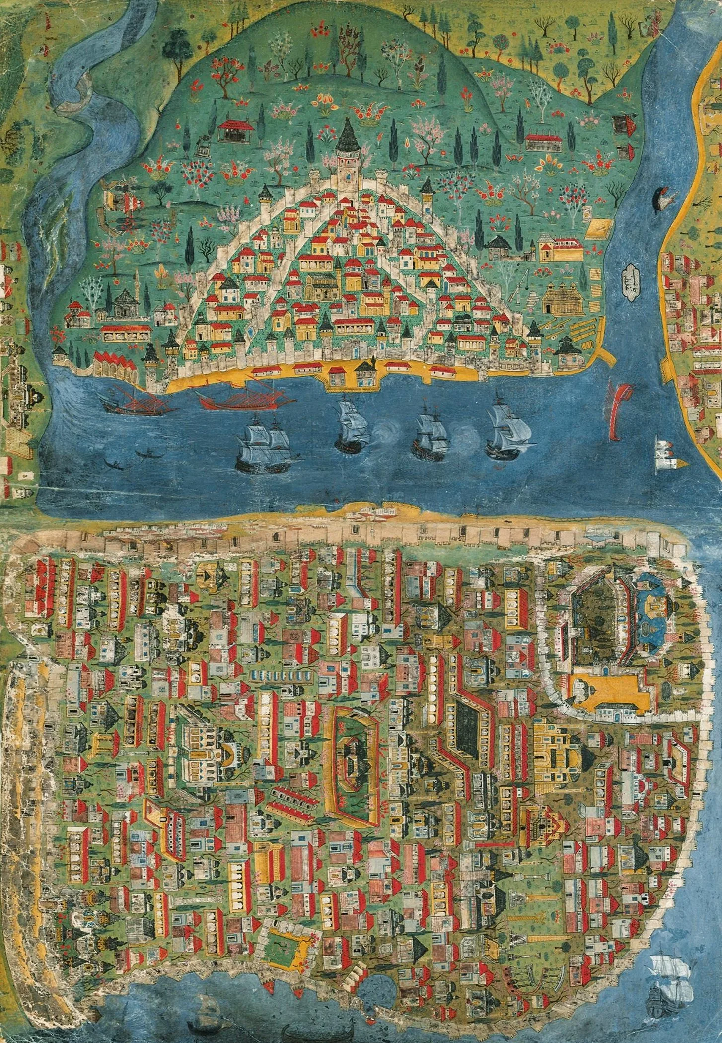 Matrakci Nasuh's 1537 miniature map of Ottoman Istanbul and Galata, the classic depiction of the city's urban fabric in the early Ottoman century, before and during Sinan's kulliye-building era.