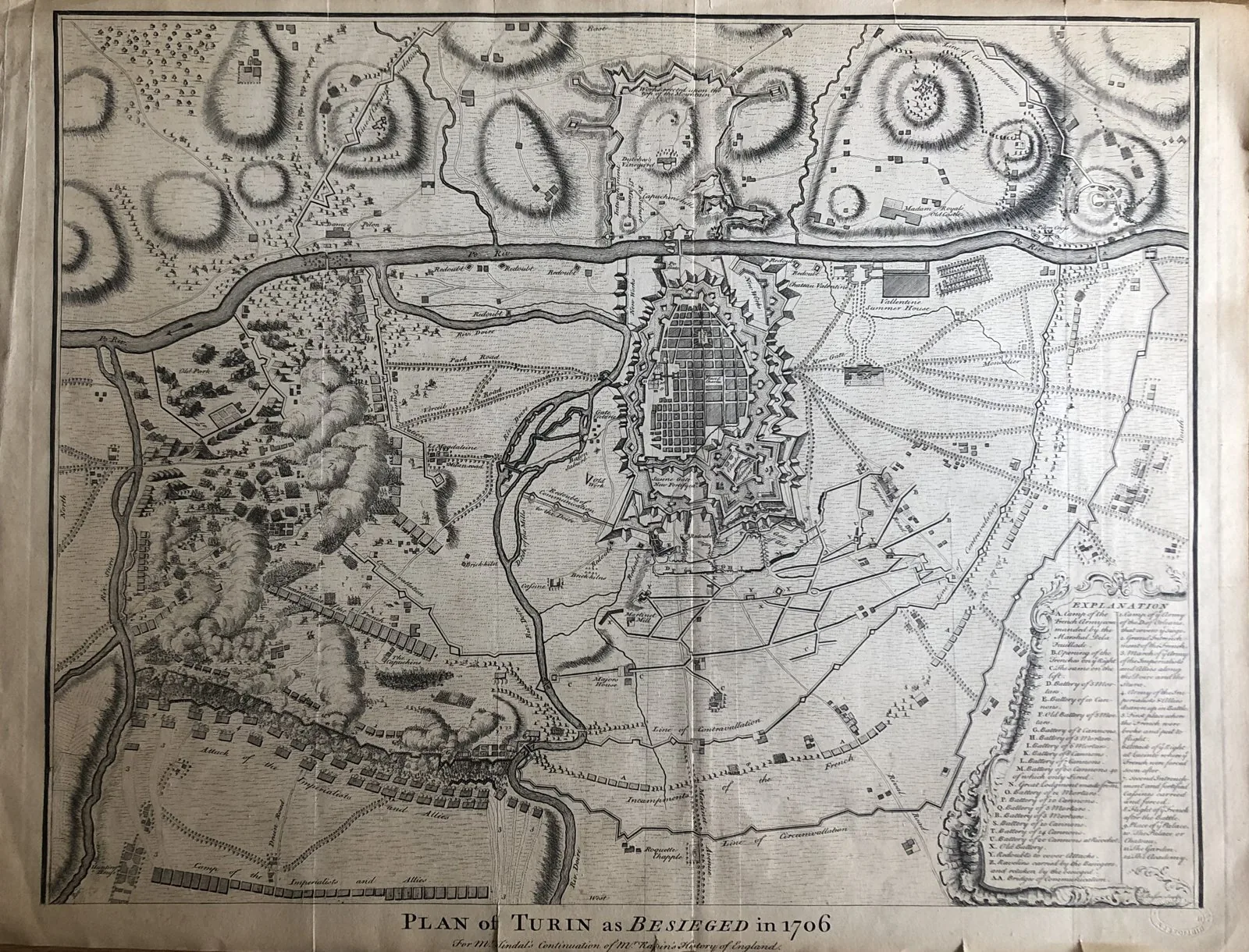 Plan of Turin at the 1706 siege showing the regular Savoy Baroque grid, the new southern/eastern extensions and the star-shaped citadel - the absolutist orthogonal plan of the Castellamonte era.