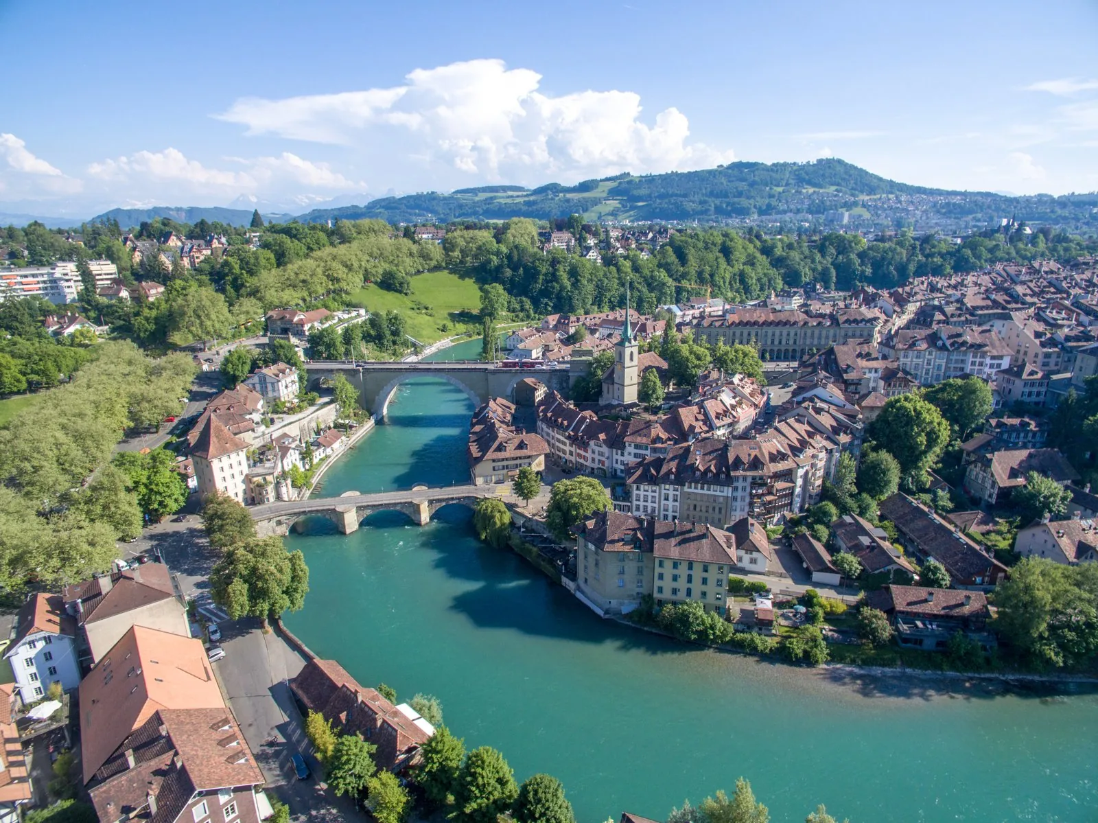 Aerial view over Bern, core of the Bern agglomeration addressed by the Agglomerationsprogramm