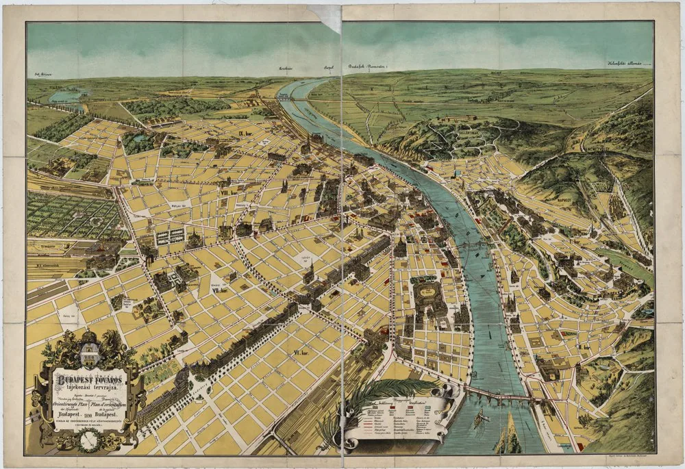 City plan of Budapest clearly showing the completed Andrássy út (radial avenue) and the Nagykörút (Grand Boulevard ring). No standalone Commons file of the 1872–73 Sugárút regulation plan exists; this
