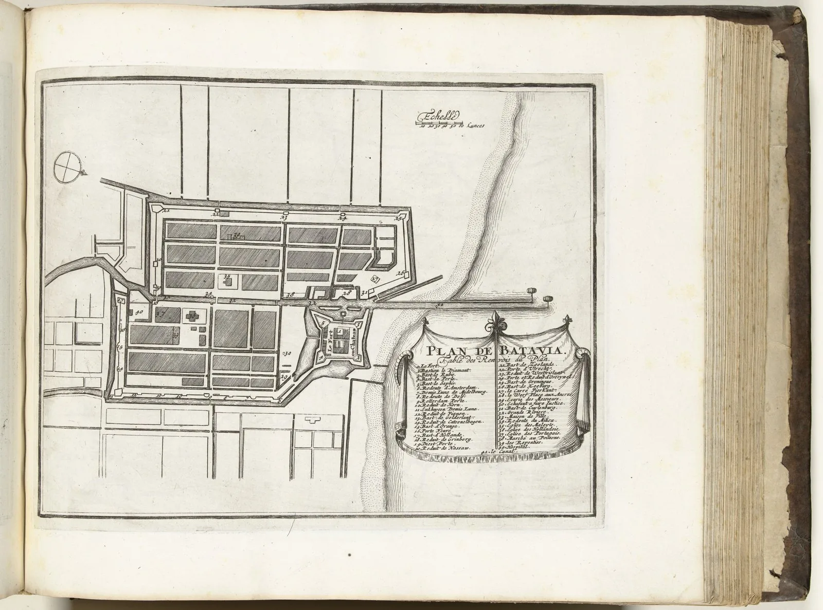 Late-17th-century plan of VOC Batavia showing the orthogonal canal grid, bastioned walls and castle - the Simon Stevin-derived ideal-city layout of old Jakarta.