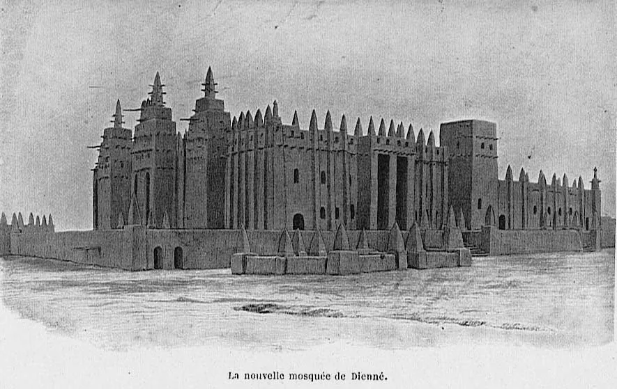 Historic 1911 view of Djenné and its mosque, near the early urban site of Jenne-jeno.
