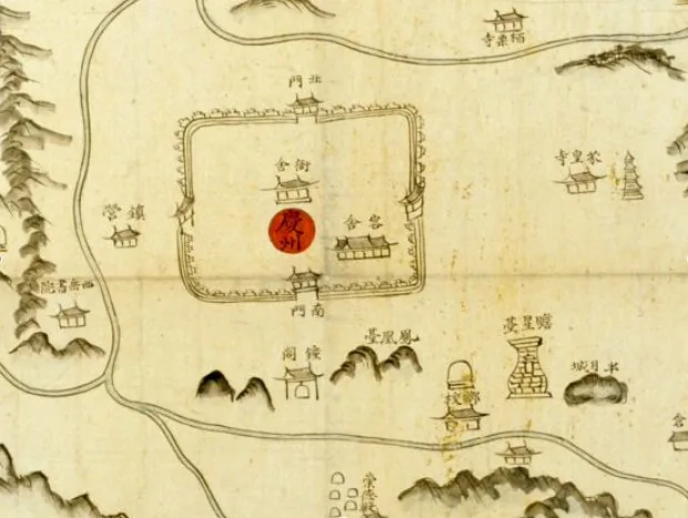 18th-century map of Gyeongju showing the walled town layout of the former Silla capital.